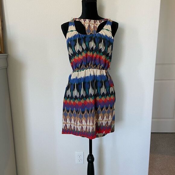 City Triangles Colorful Ikat Print Sleeveless Dress – Elastic Waist Mini Dress S - Picture 3 of 4
